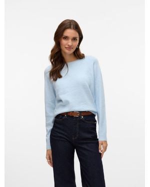 Vero Moda Sky Round Neck Soft Touch Cozy Knitted Sweater - Blue
