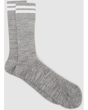 Reiss Cotton-Blend Contrast-Stripe Socks, S & M - Gray