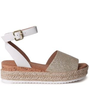 Linzi Natini Glitter Faux Leather Two Part Espadrille Inspired Wedges - Metallic