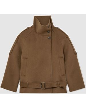 Reiss Khaki Lea Wool-Blend Funnel-Neck Blindseam Coat - Brown