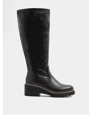 Yours Curve Extra Wide Fit Faux Leather Wedge Boots - Black