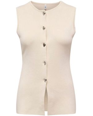 ONLY Knitted Vest With Metallic Button Detail - Natural