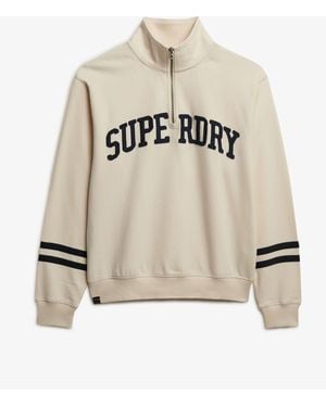 Superdry Athletic Essentials Applique Half Zip Sweatshirt - Natural