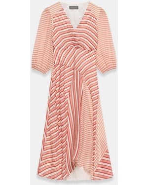 Mint Velvet Striped Pannelled Midi Dress - Pink