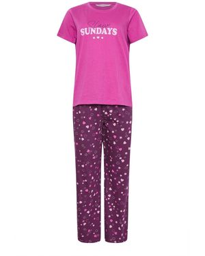M Com Slow Sundays Short Sleeve Wide Leg Pajamas Set - Pink