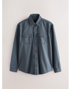 Next Garment Dye Washed Long Sleeve Overshirt - Blue