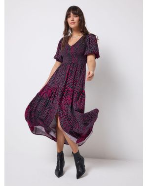 Scamp & Dude Stingray Shirred Zip Detail Midi Dress - Purple