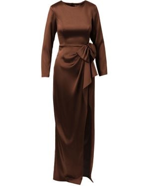 Adrianna Papell Stretch Satin Ruffle Gown - Brown