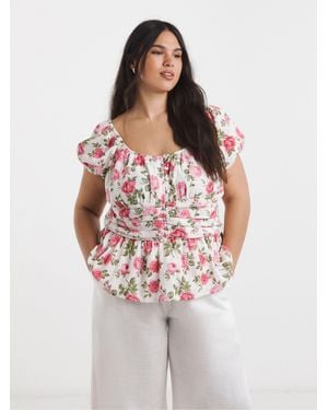 Simply Be Rose Print Prairie Blouse - White