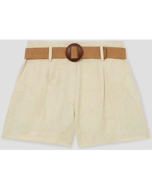 Reiss Matilda - Neutral Jacquard Belted Shorts With Linen, Us 12 - Natural