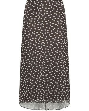Long Tall Sally Spot Print Mesh Asymmetric Skirt - Brown
