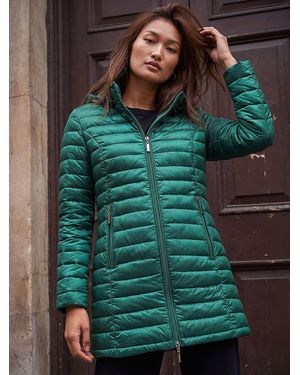 Roman Longline Quilted Hooded Puffer Coat - Green