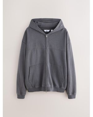 Next Edit Heavyweight Jersey Relaxed Fit Zip Up Hoodie - Gray