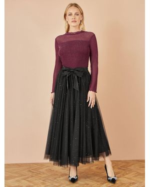 Yumi' Sparkle Mesh Tulle Skirt With Satin Bow - Black