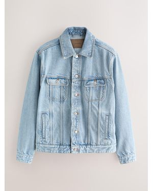 Next Bleach Wash Denim Button Through Jacket - Blue