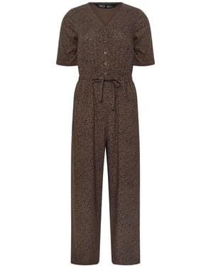 M Com Petite Short Sleeve Printed Jumpsuit - Brown