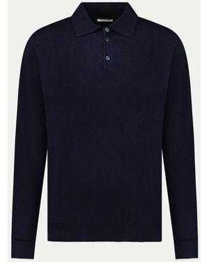 Peckham Rye Knitted Long Sleeve Polo Shirt - Blue