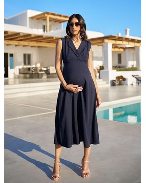 Seraphine Maternity Collar Detail Dress - Blue
