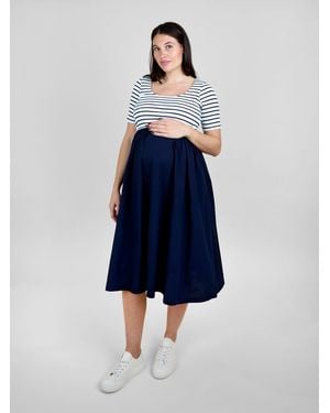 Jojo Maman Bébé Rib Poplin Mixed Maternity And Nursing Midi Dress - Blue