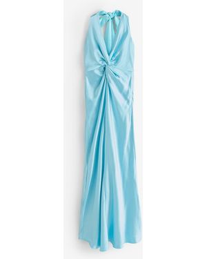 Six Stories Plunge Knot Neck Scarf Bridesmaid Dress - Blue