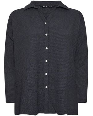 Yours Curve Diamante Button Textured Shirt - Schwarz