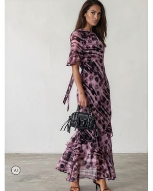 Religion Liv Column Maxi Occasion Tea Dress - Purple
