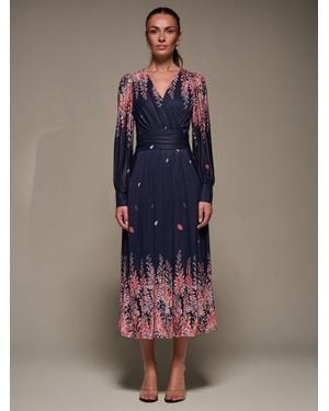 Jolie Moi Long Sleeve Printed Mesh Midaxi Dress - Blue