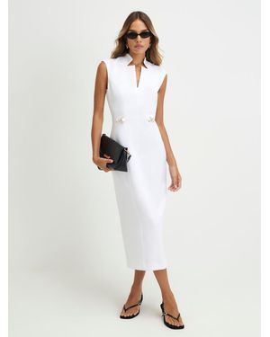 River Island Notch Neck Belted Midi Dress - White