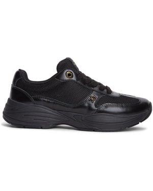 Tommy Hilfiger Monogram Mixed Texture Leather Sneakers - Black