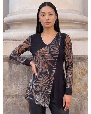 Roman Fern Print Asymetrical Panel Top - Brown