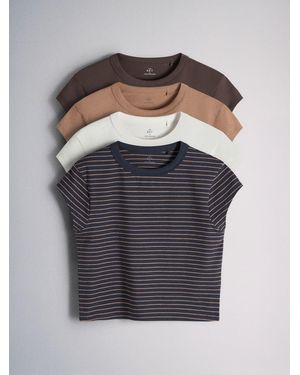 The Set 4 Pack Cropped Cap Sleeve T-Shirts Stripe - Gray