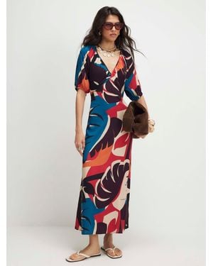 River Island Short Sleeve Leaf Print Maxi Dress - White