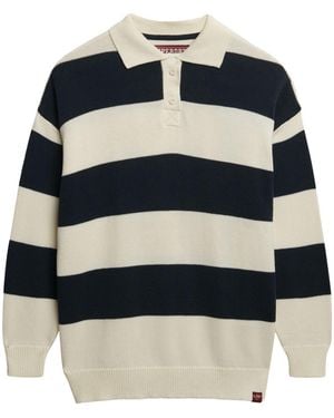 Superdry Weiter Gestreifter Rugby-Strickpullover - Blau