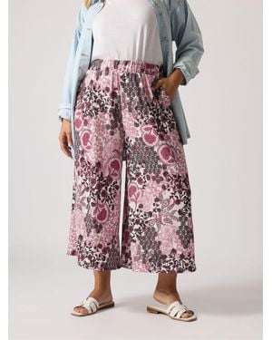 Yours Curve Paisley Print Textured Cropped Trousers - Pink