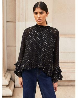 Ro&zo Ro & Zo Foil Frill Sleeve Blouse - Black