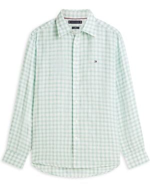 Tommy Hilfiger Regular Fit Gingham Check Pure Linen Shirt - Blue