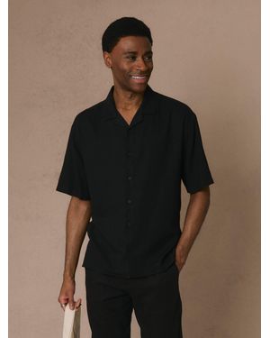 Threadbare Relaxed Fit Linen Blend Revere Collar Short Sleeve Shirt - Black