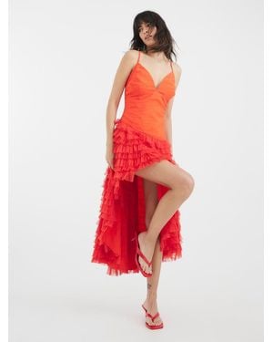 River Island Tulle Ruffle Midi Dress - Red