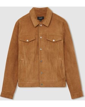 Reiss Tobacco Eden Suede Press-Stud Jacket - Brown
