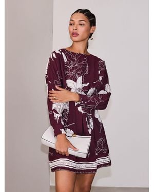 Next Long Sleeve Waisted Mini Dress - Purple