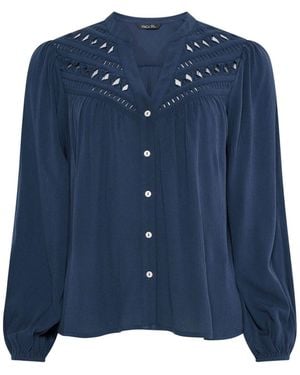 M Com Crochet Button Blouse - Blue