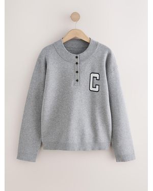 Next Henly Knit Look Long Sleeve Top - Grey