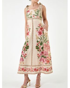 Roman Tropical Print Sequin Midi Dress - White