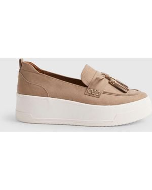 River Island Faux Suede Platform Fringe Loafer - White