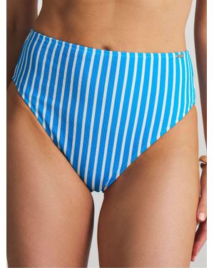 Figleaves Stripe High Waist Frill Bikini Bottoms - Blue