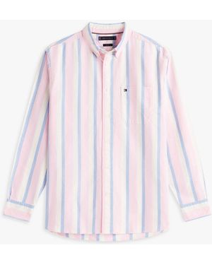 Tommy Hilfiger Regular Fit Pinstripe Oxford Shirt - Pink