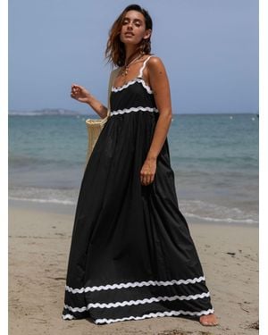 South Beach Monochrome Cotton Ric Rac Detail Maxi Dress - Blue