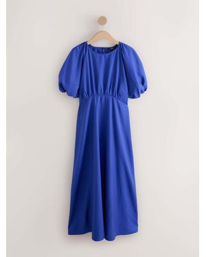 Next Puff Sleeve Midi Dress - Blue