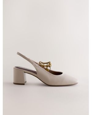 Next Forever Comfort Round Toe Slingback Charm Block Heels - Natural