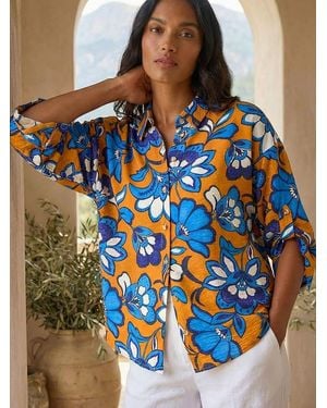Roman Floral Button Up Shirt - Blue
